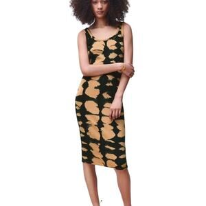 Ribbed, Bodycon, Scoop Neck, Tie Dye Zara Midi Tank Dress stretchy, L, Brown